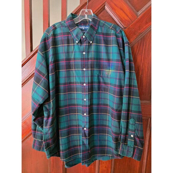 Ralph Lauren Mens Big Shirt XL Long Sleeve Button-Down Plaid Green & Blue - Picture 4 of 7